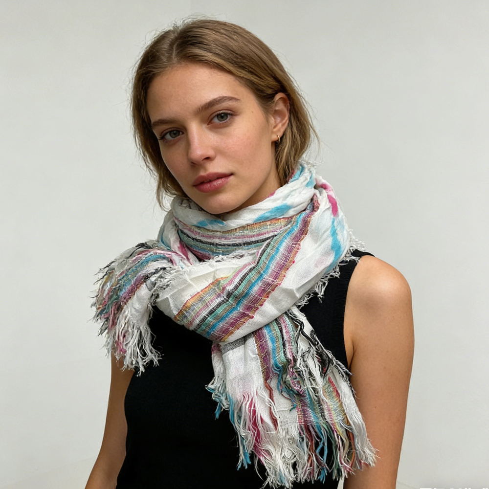2pcs Colorful Striped Square Scarf With Fringes,Luxe Look For Evening Wear,Scarf,vacation,daily Life,evening Party,Office Appropriate Subtlety For Women Men