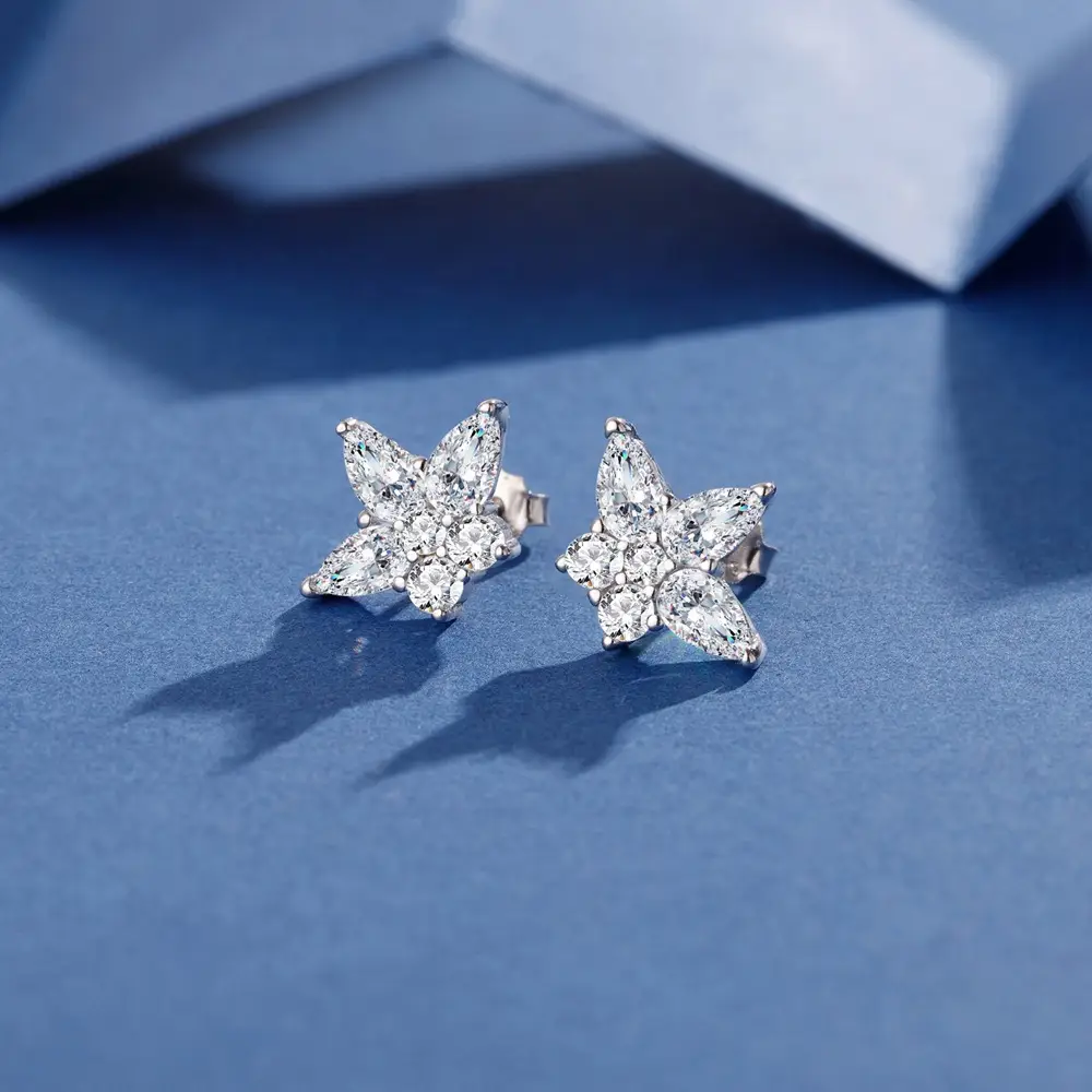 925 Sterling Silver Five-star Diamond Water Drop Earrings