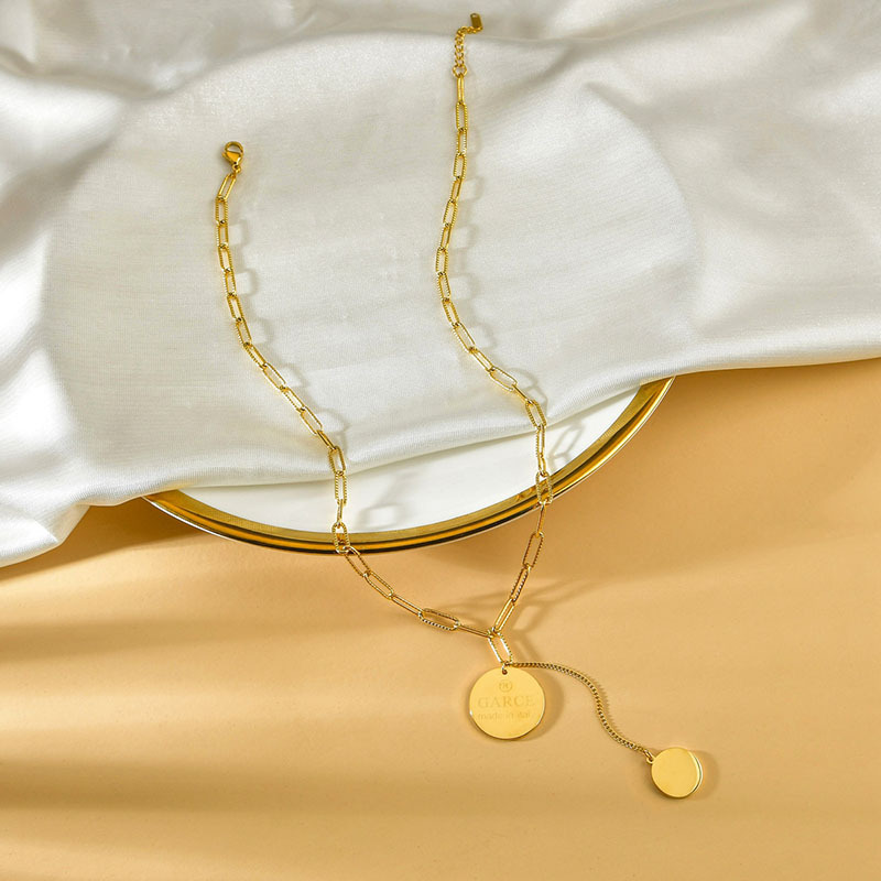 Quality Simple Cold Wind Disc Pendant Coin Clavicle Sweater Chain