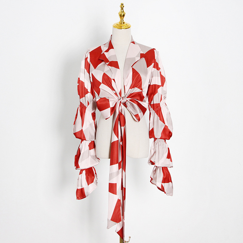 Slim-fit Shirt With Suit Collar And Printed Lace-up Bow