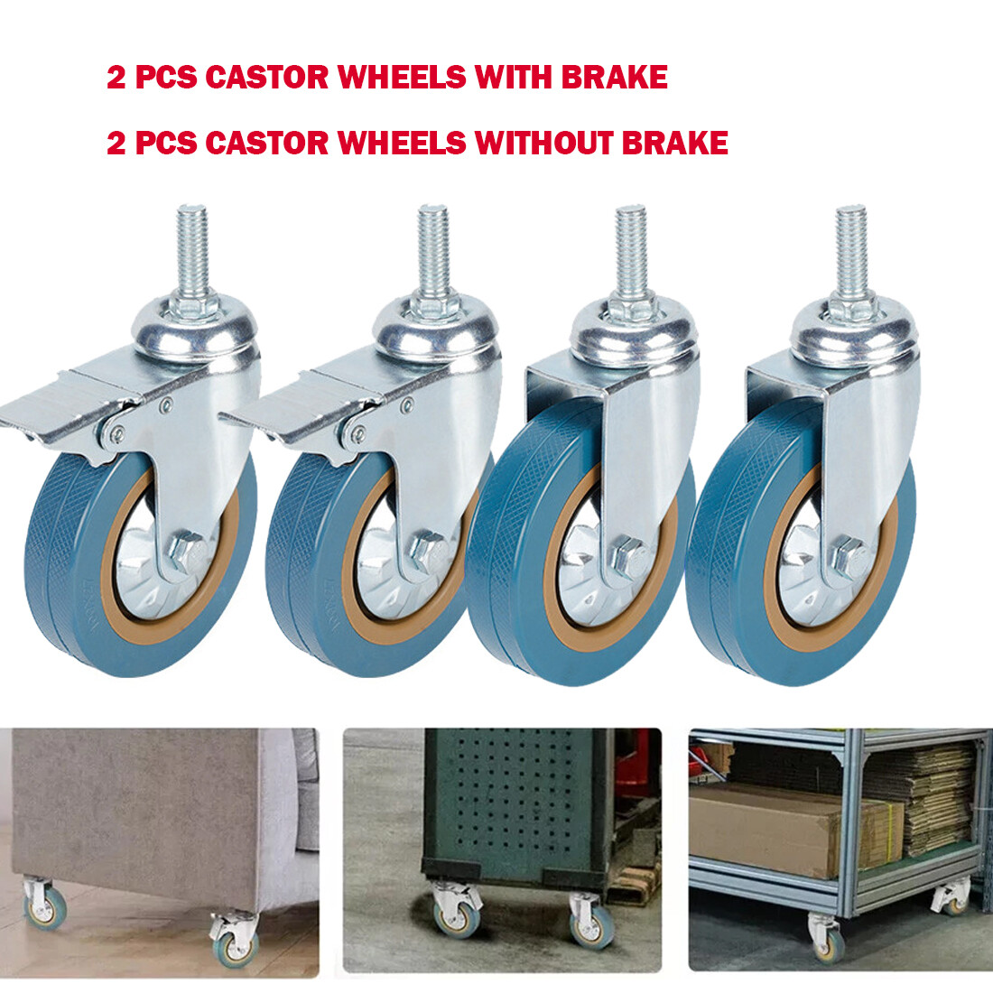4 X Heavy Duty 1 00mm 240KG Rubber Swivel Castor Wheels Trolley Furniture Caster - Image 1