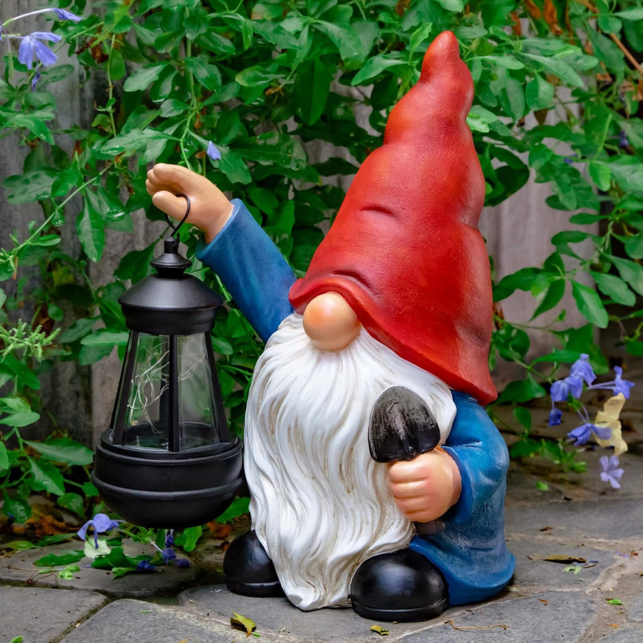 Garden Gnomes Statues Outdoor Decor With Shovel Solar Gnome With Lantern LED Lights,Terrace Xmas Courtyard Lawn Patio Porch Decoration Birthday 4