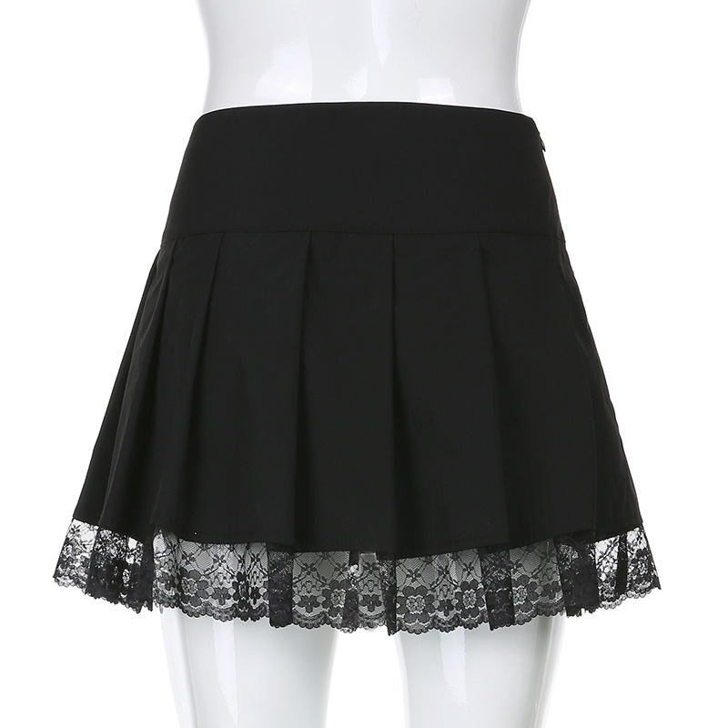 Title 4, Fashionable Black Short Skirt with Black Lace a...