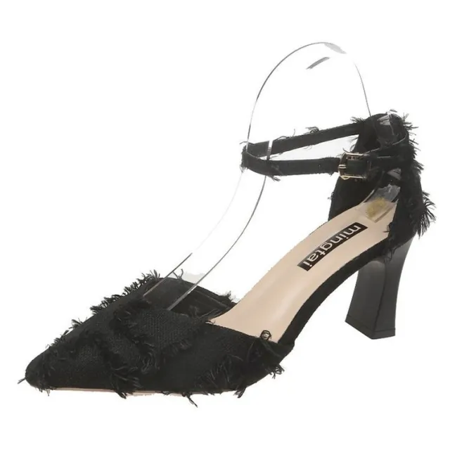 Pointed Toe Sandals With Thick Heel Buckle Black - Shop at LoveMi