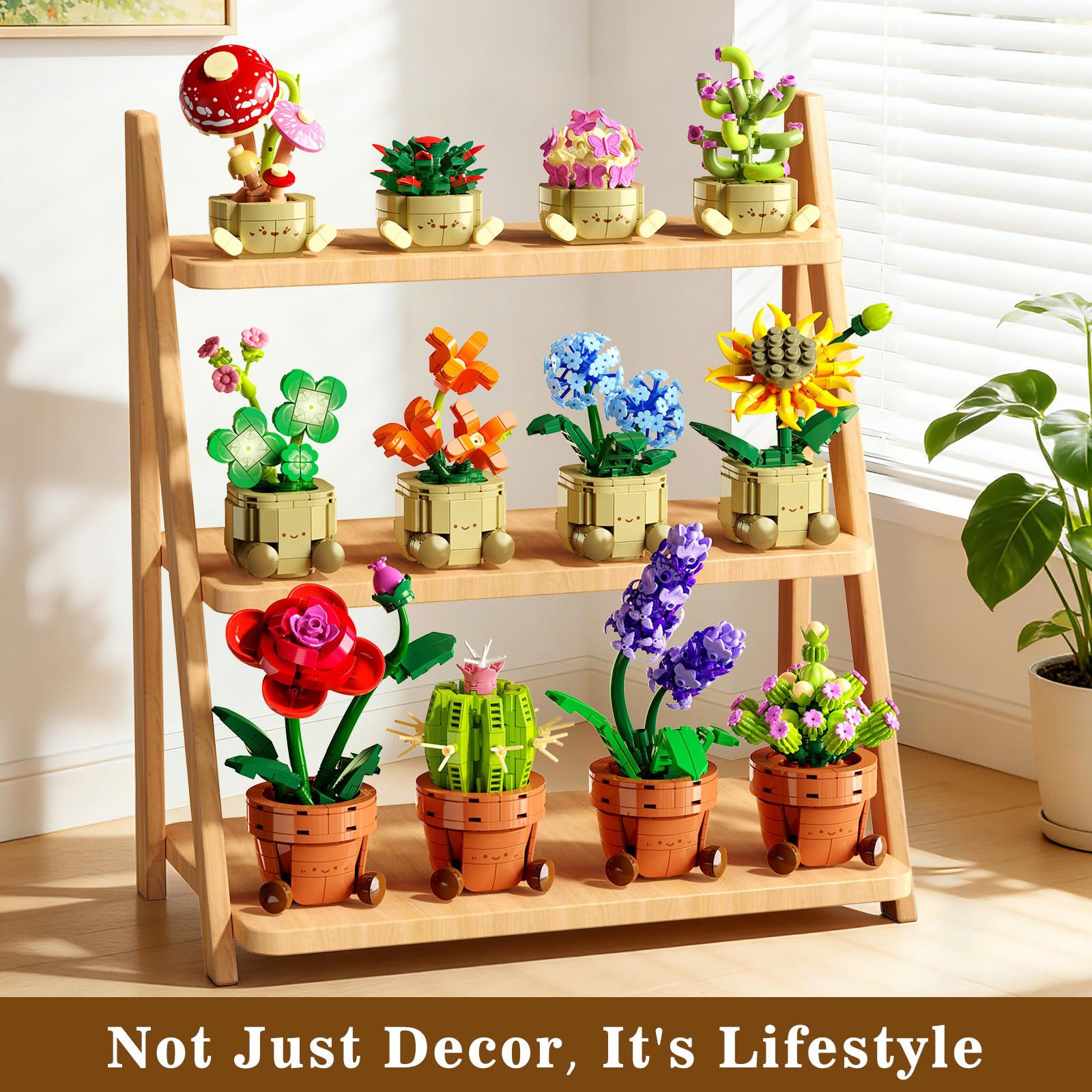 12 Pack Flowers Plants Mini Building Set - 1697PCS Flower Botanical 3.6MM Succulent Building Toy For Home Office Decor, Easter Birthday Party Favors Gift For Adults Girls Boys