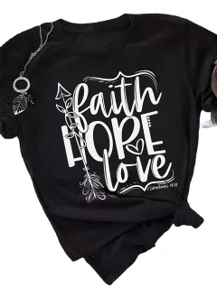 Hope Love Couple Casual Women's Printing T-shirt - Black B02029 - View 1