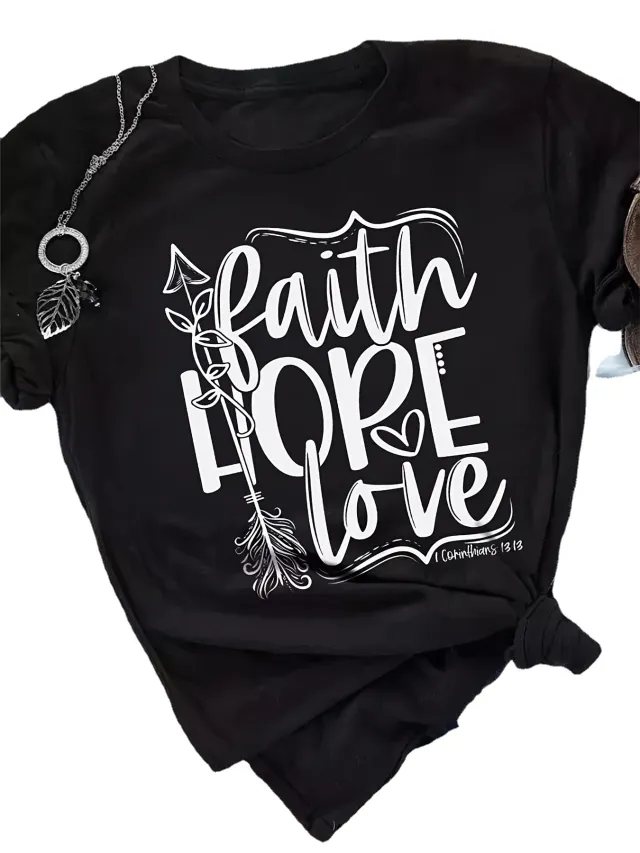 Hope Love Couple Casual Women's Printing T shirt Black B02029 - Shop at LoveMi