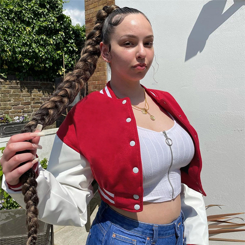 Women's Single-breasted Slim Stitching Long-sleeved Baseball Uniform Jacket