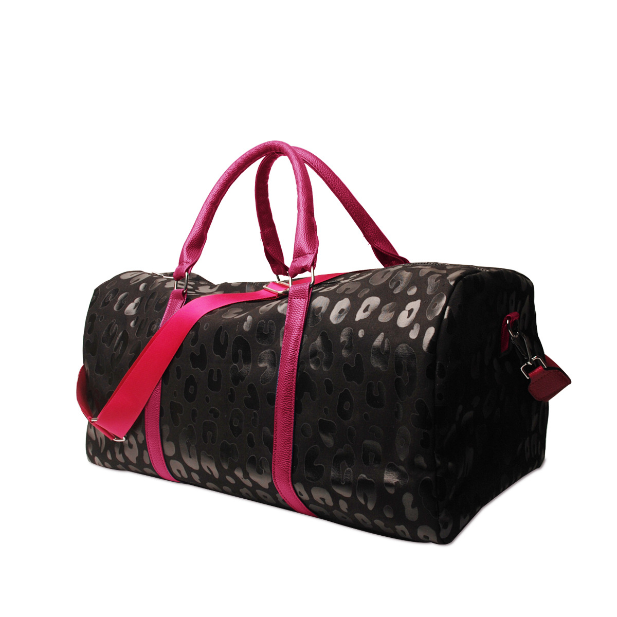 Bright Leopard Print Travel Bag European And American PU Handle Shoulder Strap Luggage Bag Portable Pink - Shop at LoveMi