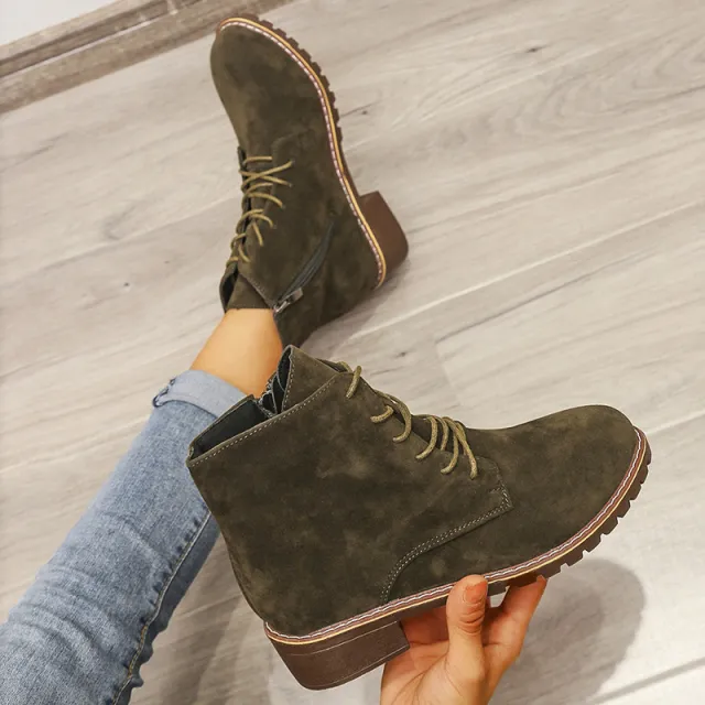 Short Boots Women Round Toe Martin Boots Women Green - Shop at LoveMi