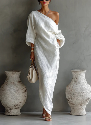 Linen One-Shoulder Maxi Dress