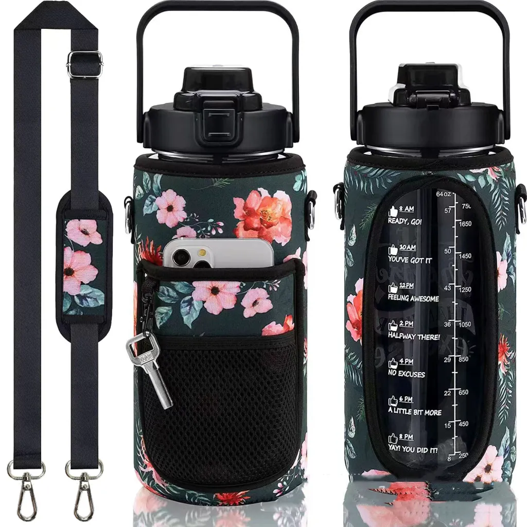 Outdoor Portable Travel With Scale Transparent Water Bottle Cup Set - Black B