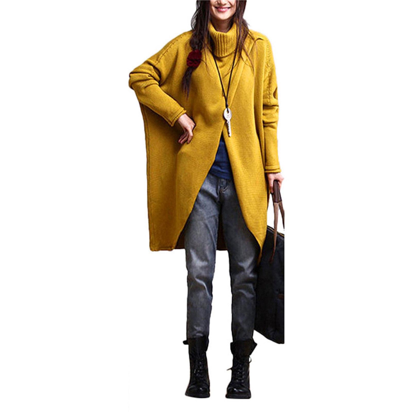 Knitted Long-sleeved Fashion High Collar Knitted Jacket