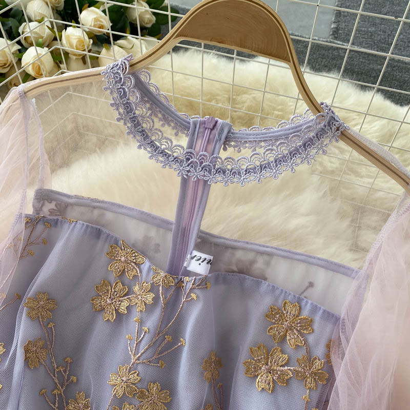 Embroidered Mesh Midi Dress