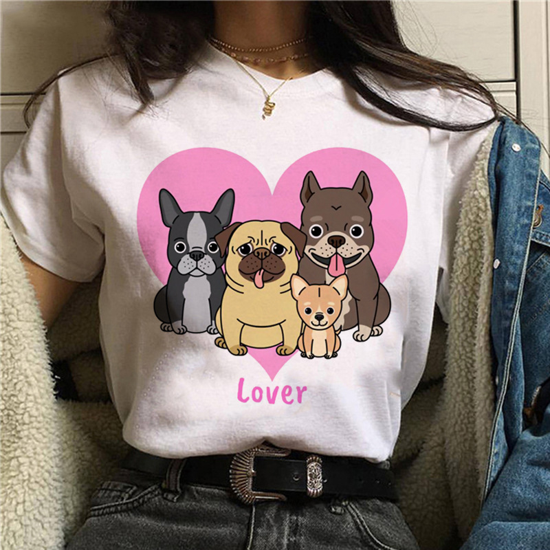 Title 3, Pet Dog Cartoon Print Round Neck Short Sleeve