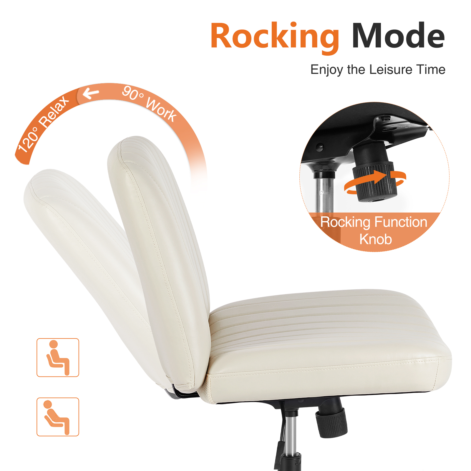 Office Desk Vanity Chair Cross Legged Armless Swivel Fabric Height Adjustable Wide Seat With Replaceable Wheels-Fixed Base, Comfy Task Chair Padded image 36