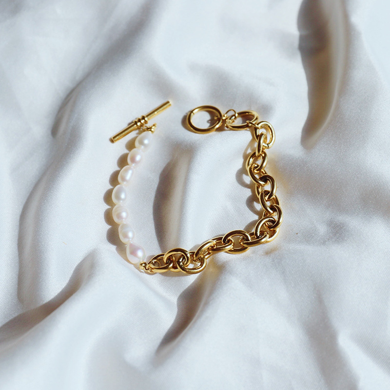 Pearl OT Buckle Titanium Steel Bracelet Female European And American Ins Style 14K Gold Non-fading High Sense Simple Jewelry