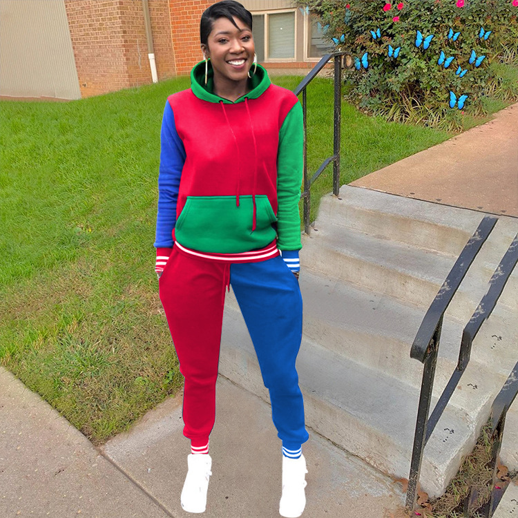 Colorblock Women's Casual Sports Two-Piece Pants