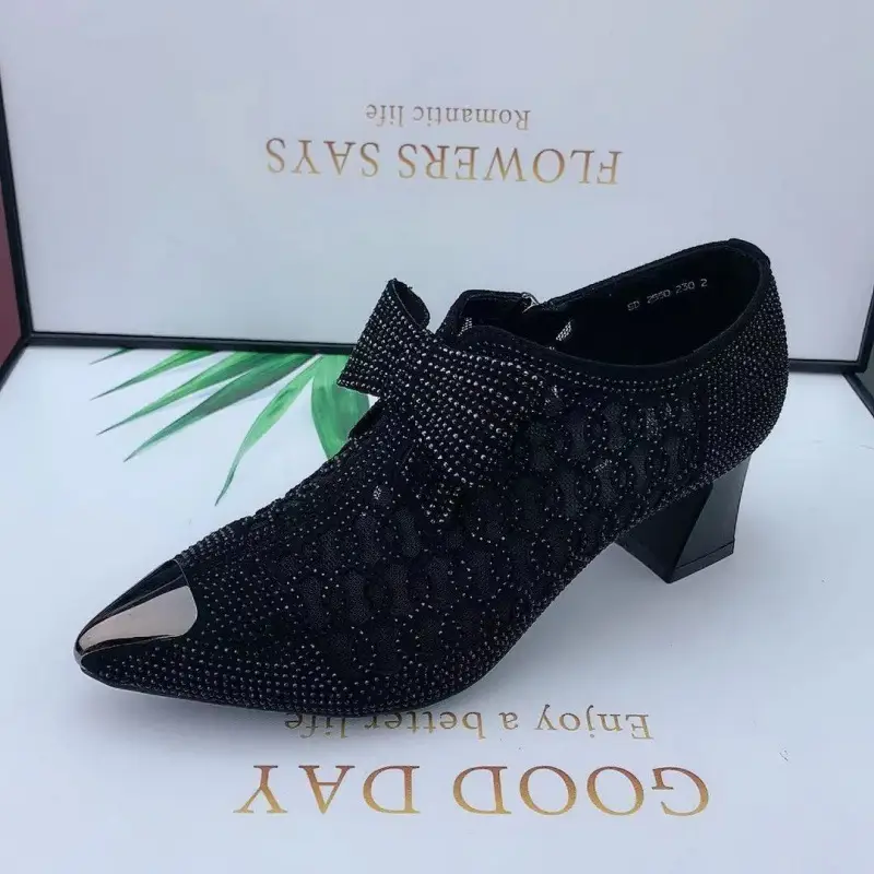 Women's All-match Chunky Medium High Heel Hollow Mesh Shoes