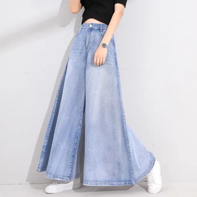 Drop Wide Leg Jeans Skirt Women Light Blue - Shop at LoveMi