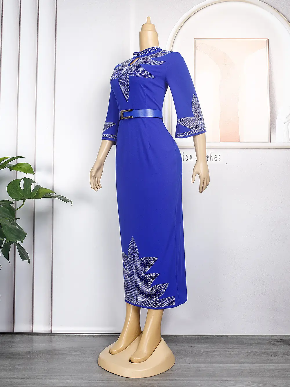 Women's Plus Size Mid-sleeve Beaded Rhinestone Party Dress