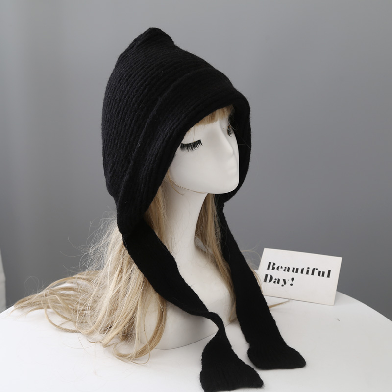 Red Hat Ear Protector Knitted Knitted Yarn Black - Shop at LoveMi