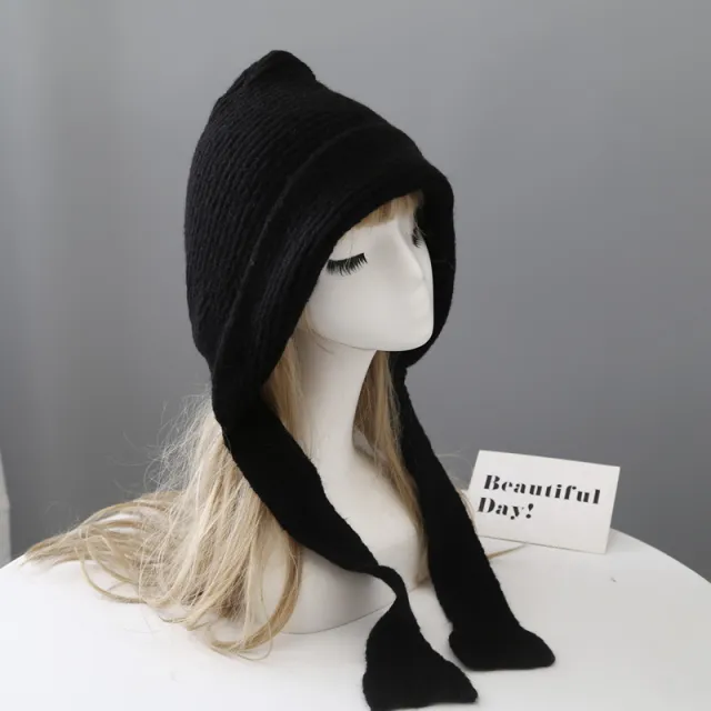 Red Hat Ear Protector Knitted Knitted Yarn Black - Shop at LoveMi
