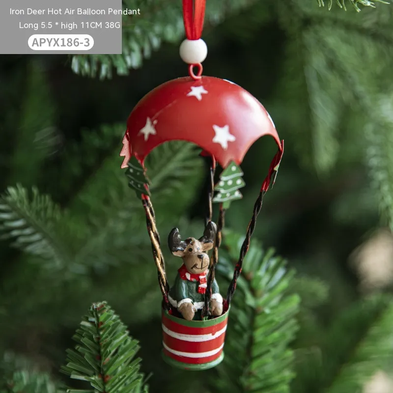 Nordic Iron Christmas Hot Air Balloon Parachute Pendant Creative Decorations Tree Charms Hangings - Christmas Elk 35G