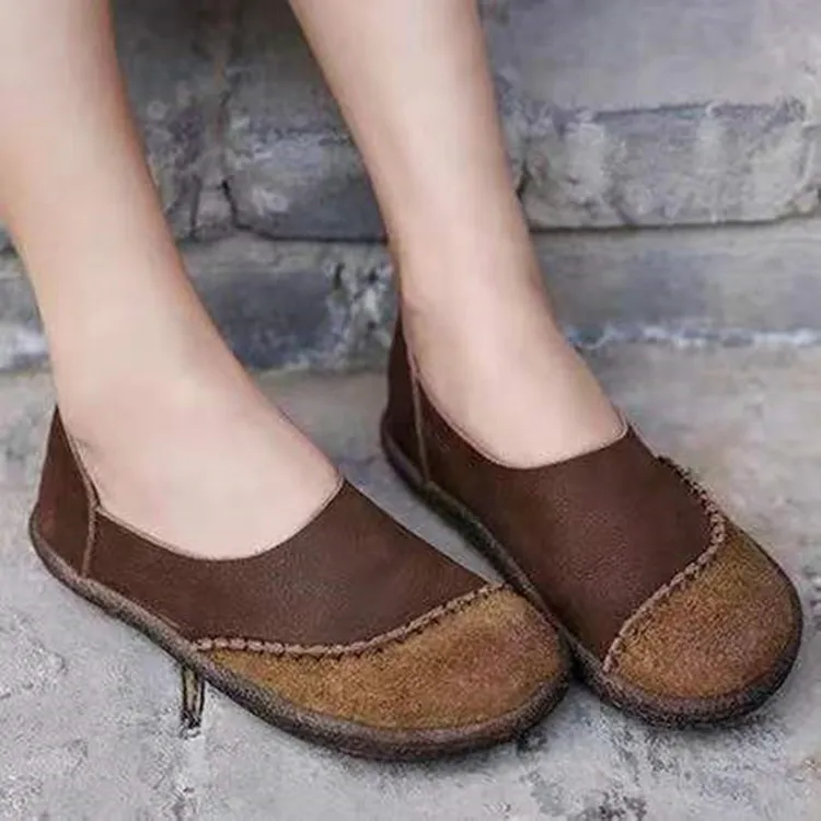 Casual Comfortabele Leren Loafer Met Platte Plateau - Coffee