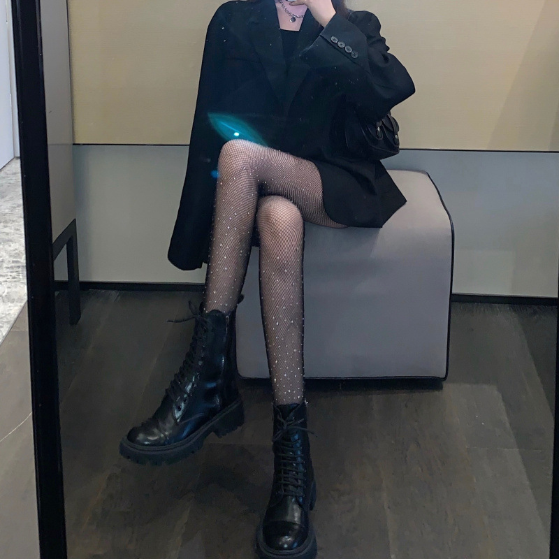 Thin Hollowed Out Fishnet Black Silk Socks