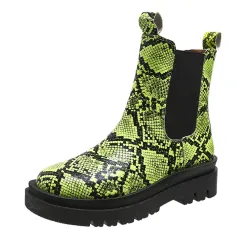 Snakeskin Ankle Boots Slip On Platform Shoes Women - Yellow - View 1