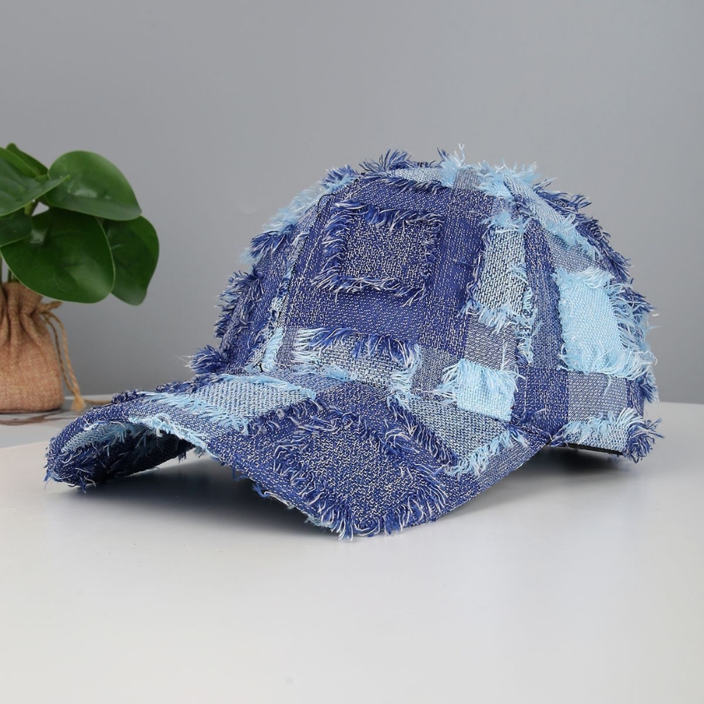 Retro Distressed Multi-color Plaid Baseball Cap With Unique Curved Brim, Stylish And Adjustable Casual Hat