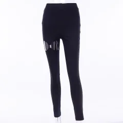 Women's Fashion Solid Color Slim Pencil Sexy Hollow Pants - Black - View 1