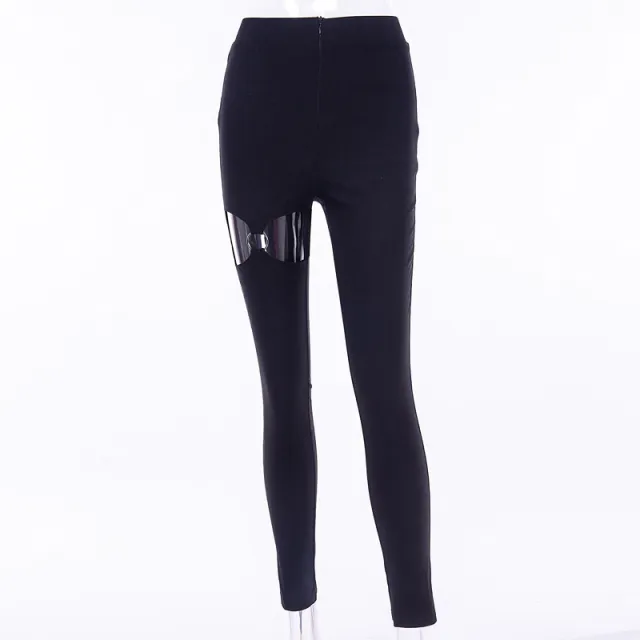 Women's Fashion Solid Color Slim Pencil Sexy Hollow Pants Black - Shop at LoveMi