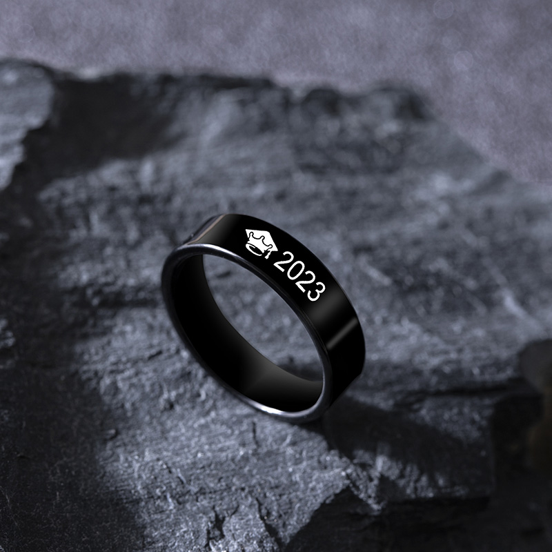 2023 New Graduation Cap Stainless Steel Ring Silver Black For Men Women Graduation Gift