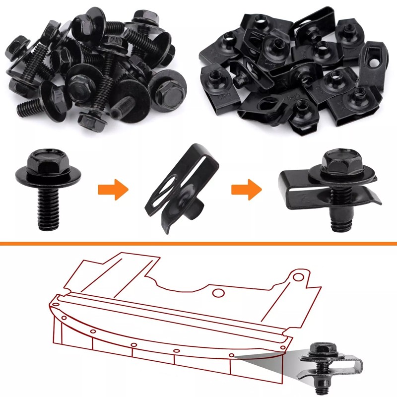 200X Universal Metal U-Type Screw   Clips Car Bumper Fender Trim Panel Fastener