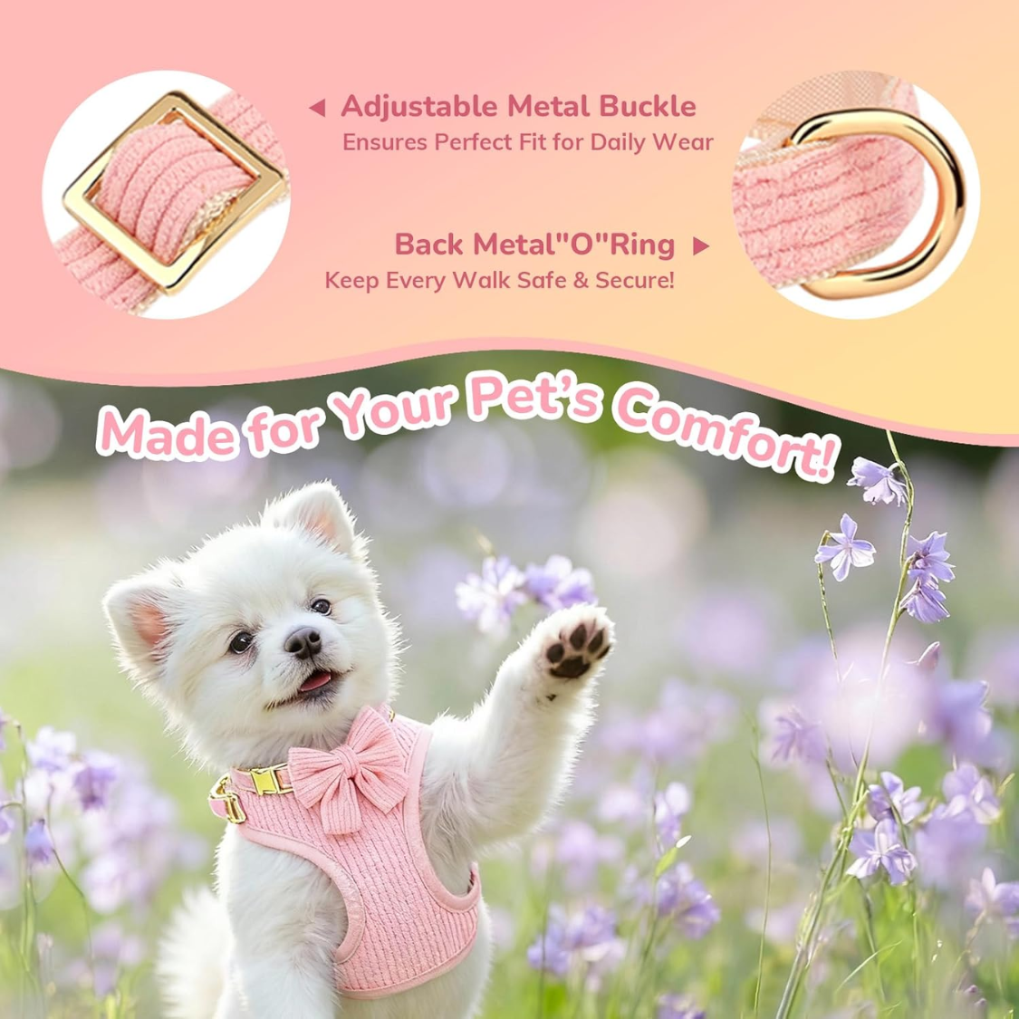 Small Dog Collar Harness And Leash Set, Dog Harness No Pull With Bowtie, Breathable Cotton Adjustable Pet Puppy 7