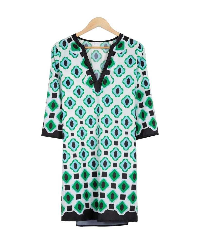 Digital Printing V-neck Mid-waist Mid-length Skirt For Women