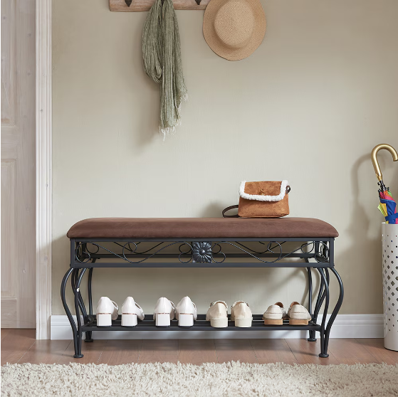 Vintage looking Upholstered Shoe Rack Bench