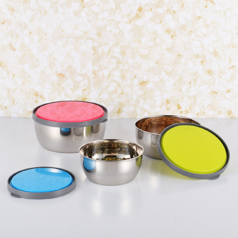 Three-piece Round Food Sample Box With Lid Refrigerator Airtight Jar Fresh-keeping Bowl