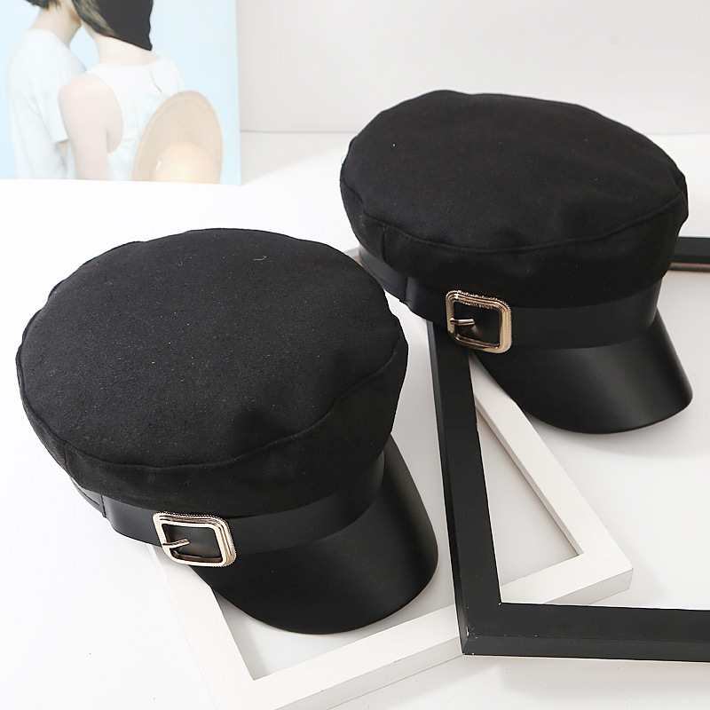 Women's Temperament All-match Woolen Leather Stitching Hat