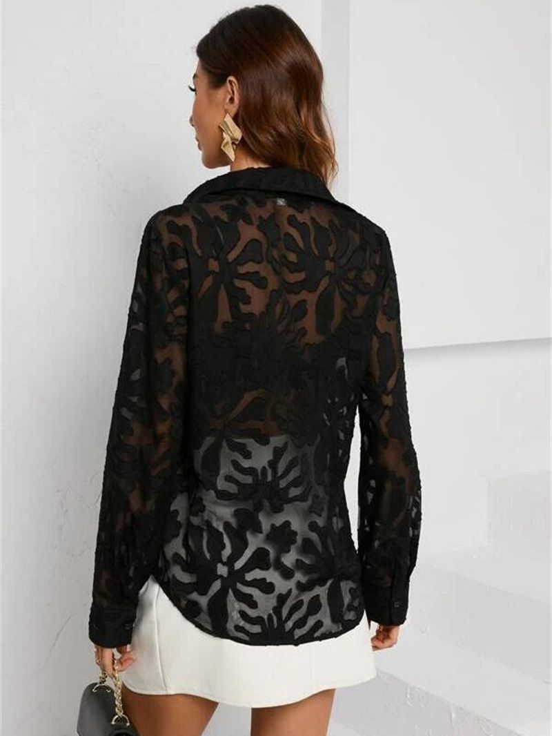 Fashionable All-matching Lace See-through Simple Shirt Ladies