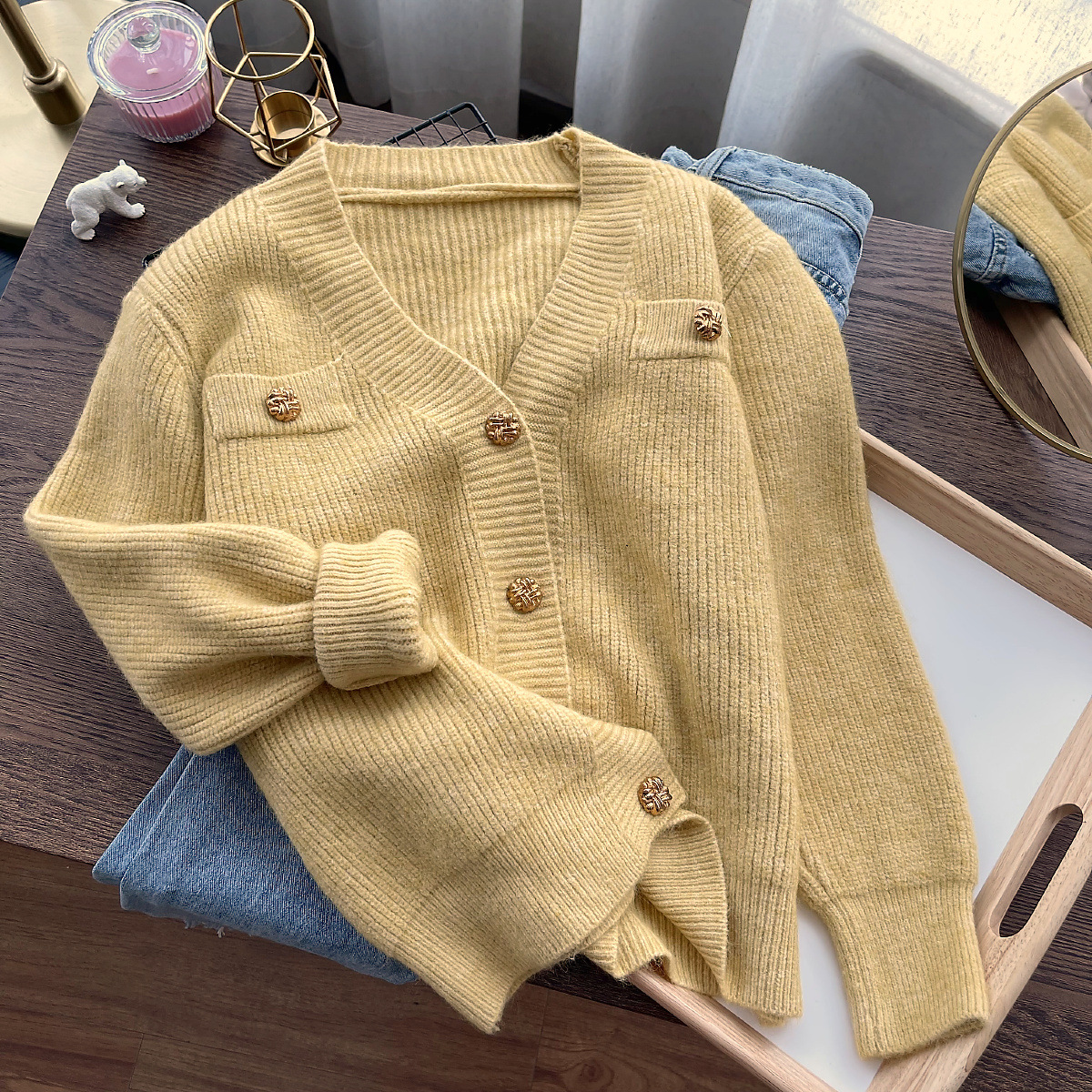 Women's Solid Color Knitted Sweater Cardigan