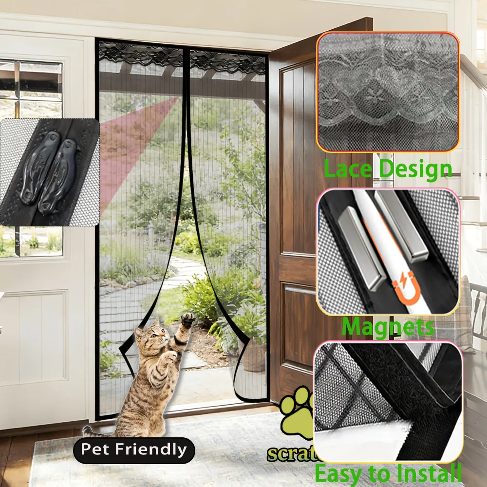 1 Easy-to-install Magnetic Screen Door - Pet-friendly