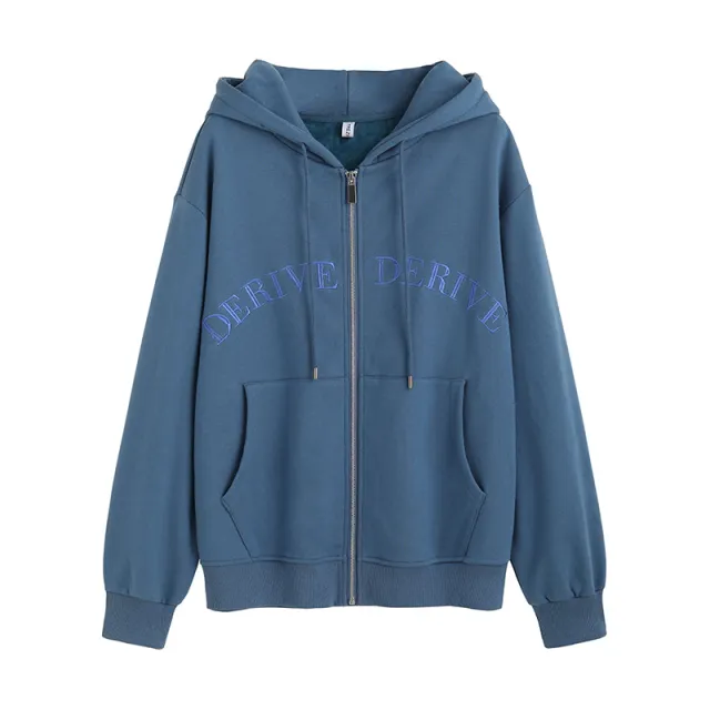 Women's Fashion Loose Cotton Korean Letter Embroidered Coat Blue - Shop at LoveMi