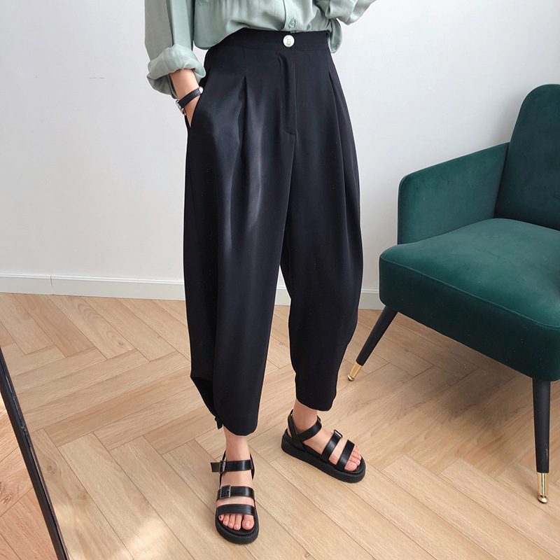 Title 3, High Waist Drape Wide-leg Pants Cropped Casual ...