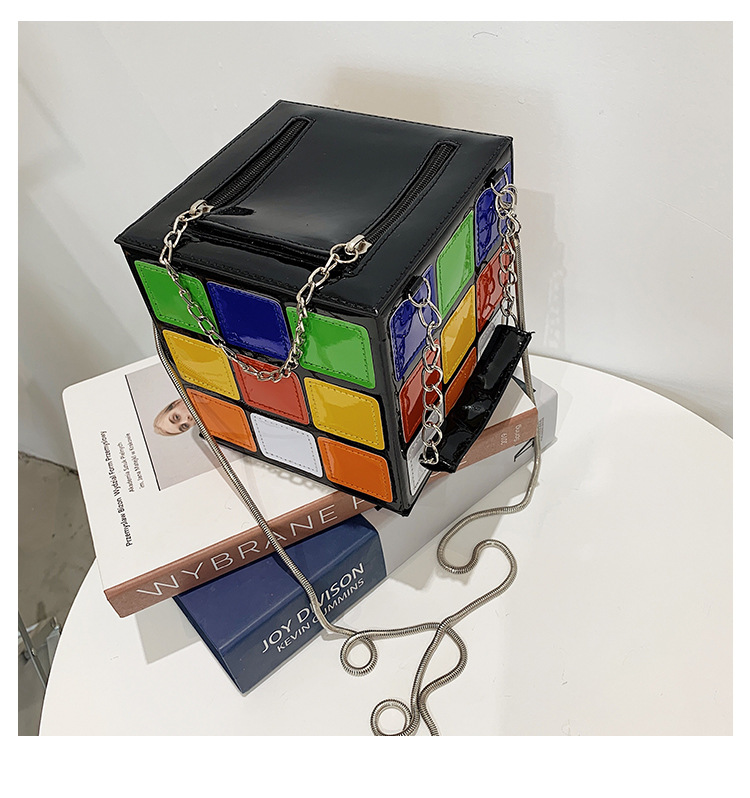 Fashion Color Contrast Cute Personality Creative Rubik's Cube Shape Portable Hand-carrying Chain Bag