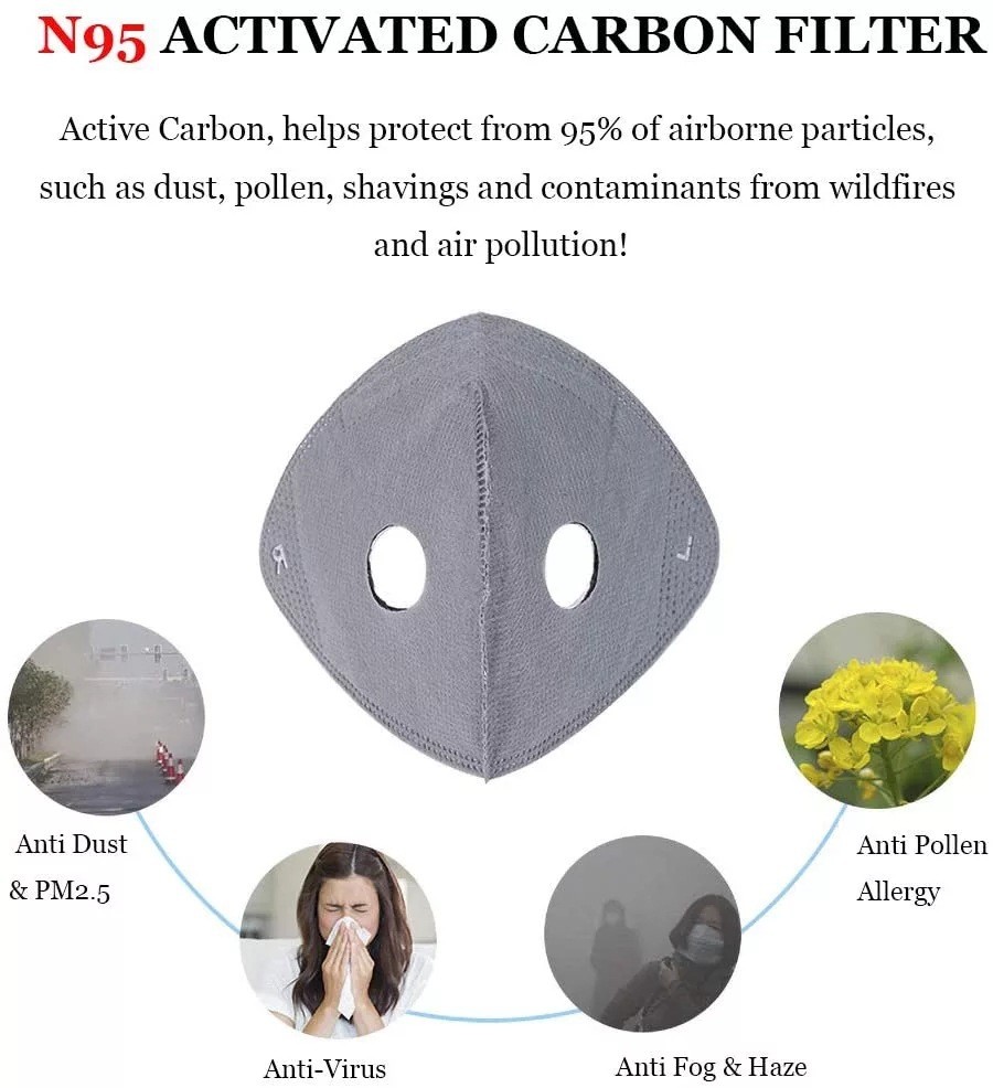 Sport Cycling Face Mask With Active Carbon Filter Breathing Valves Washable