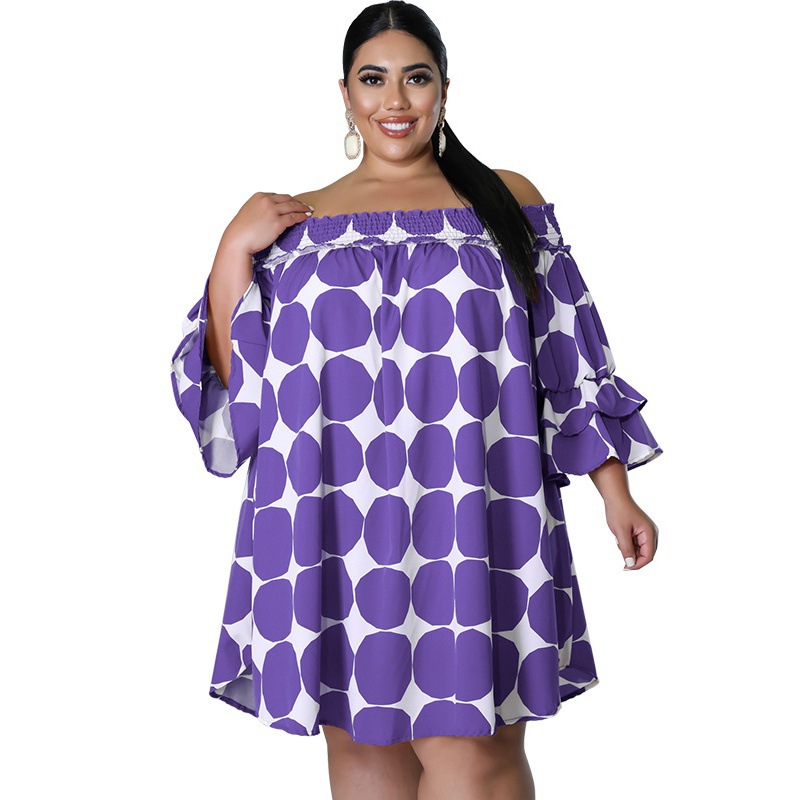 One-way Neck Elasticated Print Polka Dot Dress
