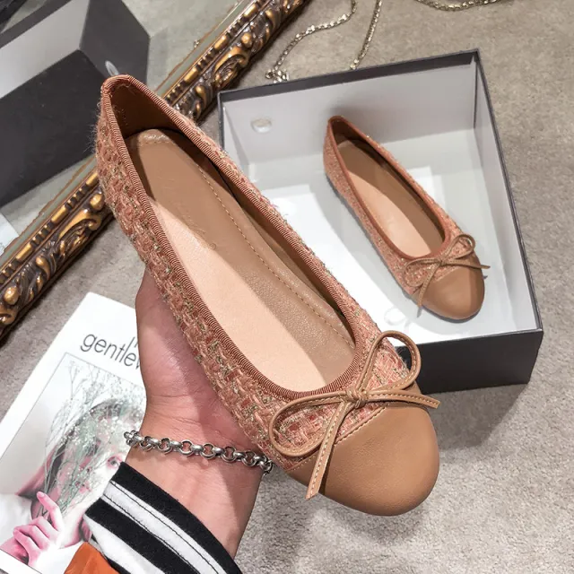 Women's Round Toe Bow Ballet Pumps Brown - Shop at LoveMi